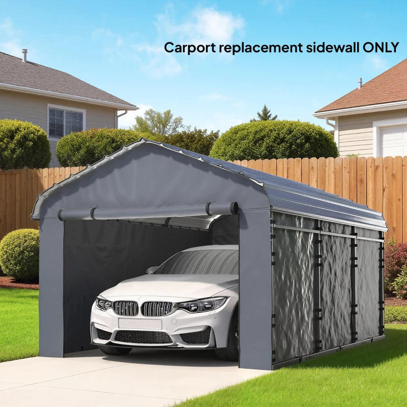 Carport Replacement Canopy Cover Sidewalls for 12' x 20' Carport, UPF50+ Waterproof Garage Car Shelter Tarp, Dark Grey