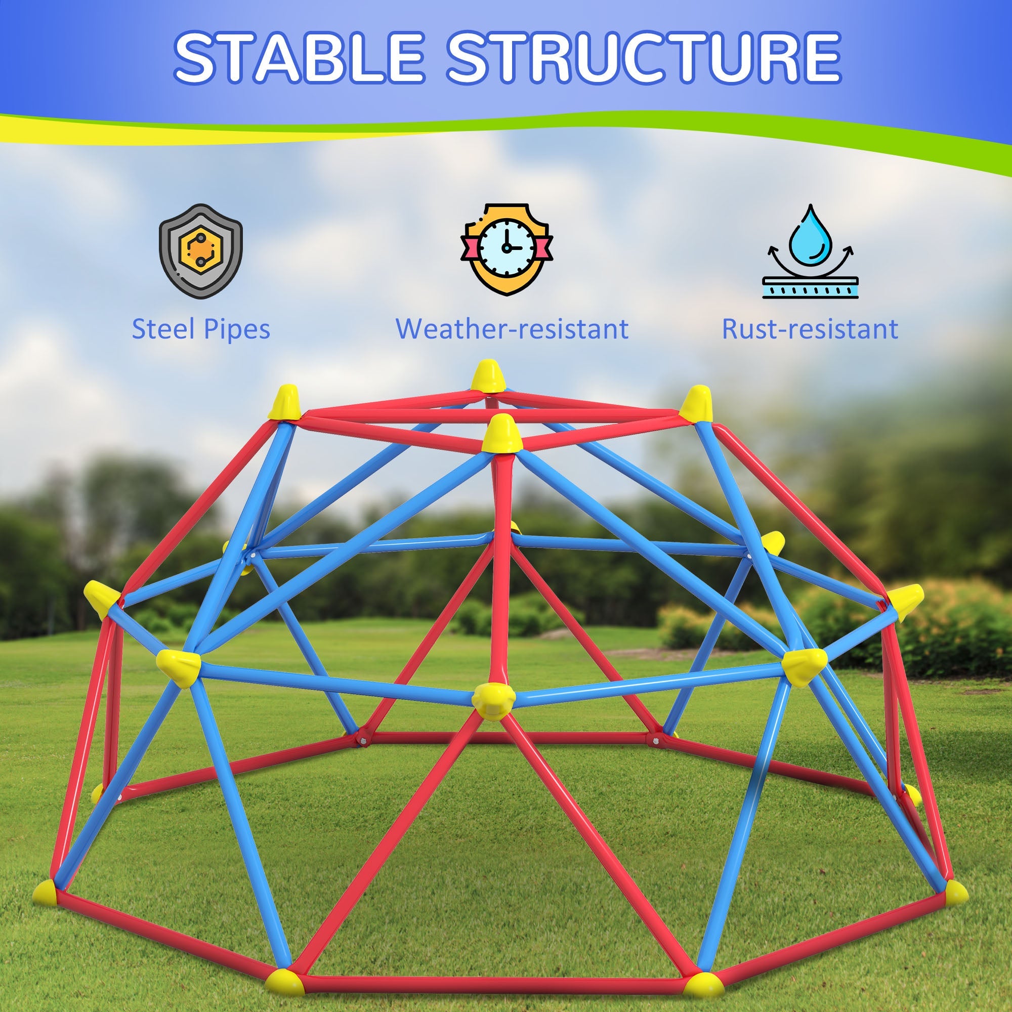 Outsunny Kids Climbing Dome - 6 FT Geometric Jungle Gym with Rust & UV-Resistant Steel, Supports up to 396 lbs, for Ages 3-8 