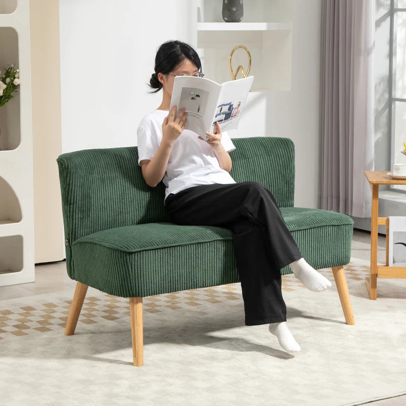 Modern 2 Seater Sofa, Upholstered Two Seater Couch with Rubber Wood Legs, Green