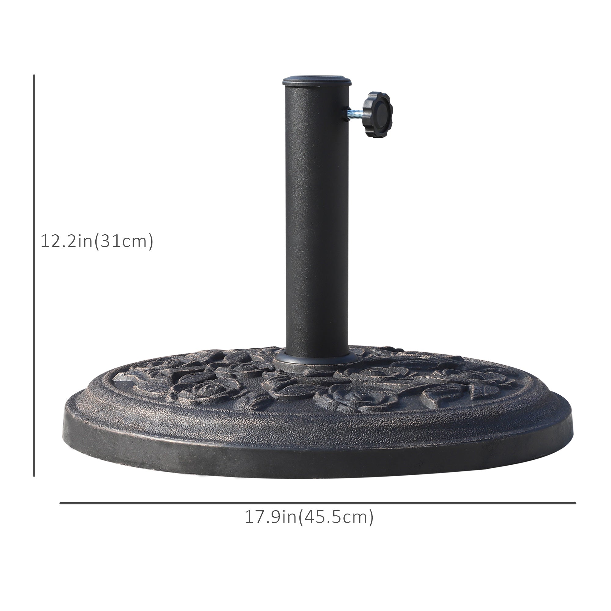Outsunny Patio Umbrella Base 18” Round Outdoor Decorative Cast Stone Resin Parasol Stand Market Garden Umbrella Holder Bronze 