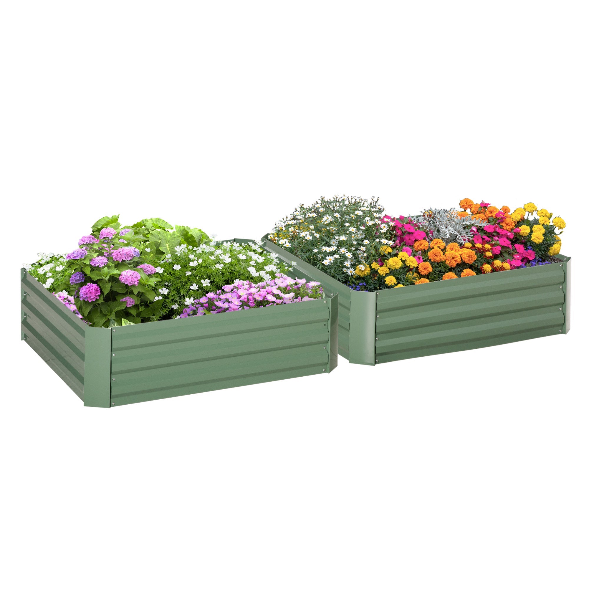 Outsunny 39"x39"x12" Set of 2 Raised Garden Bed, Elevated Planter Box with Galvanized Steel Frame, Green 