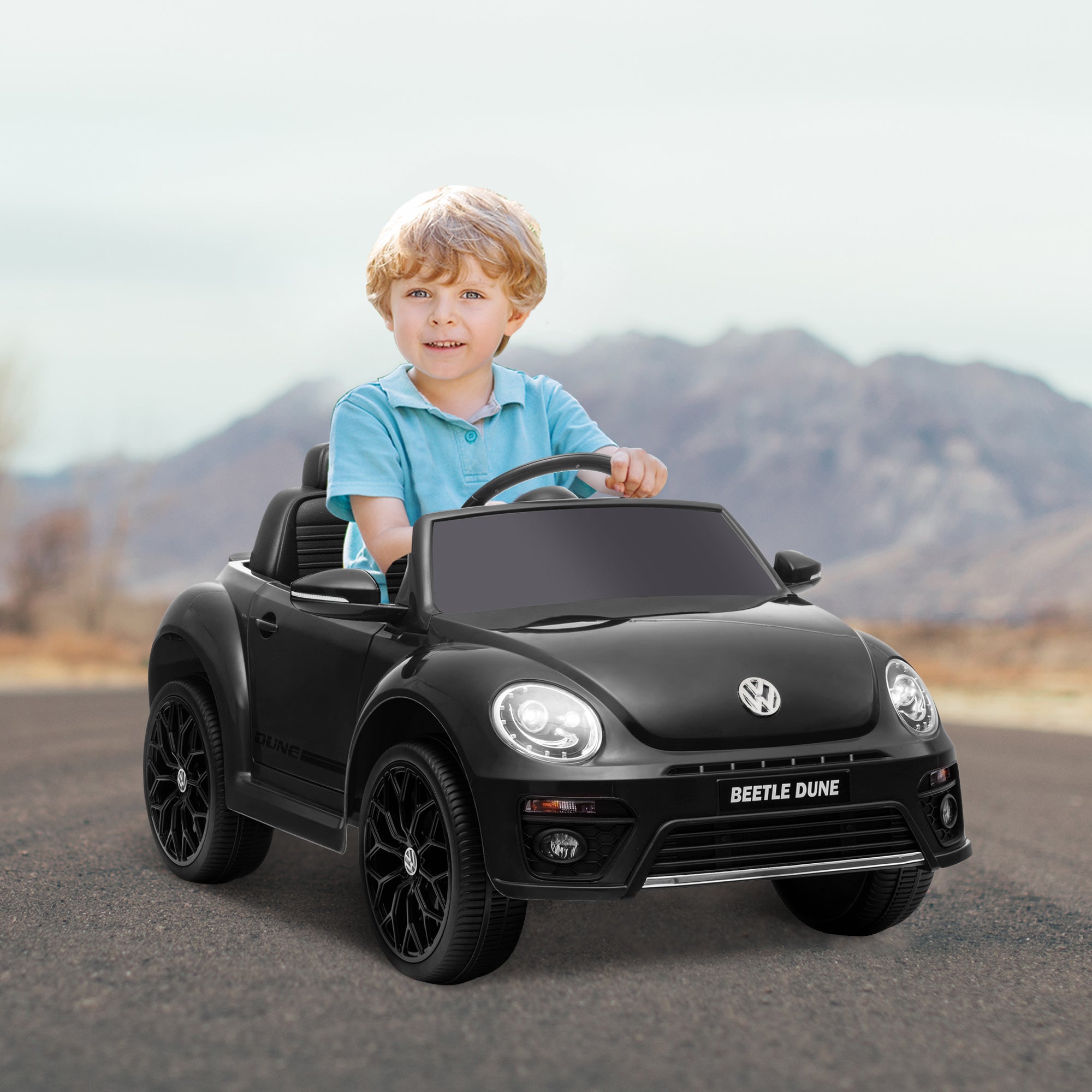 Qaba 12V Volkswagen Beetle Licensed Electric Car for Kids w/ Remote Control, 4 Spring Suspension Wheels, Soft Start, Black 