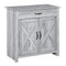 HOMCOM Farmhouse Grey Barn Door Cabinet: Accent Buffet Storage Sideboard Coffee Bar for Living Room, Entryway, Grey Grain Finish