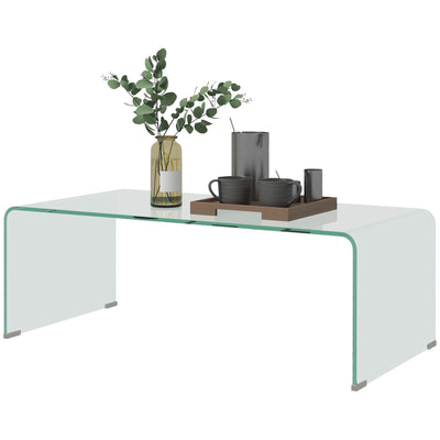 HOMCOM Coffee Table Glass Clear Rectangle Center Table Safe Rounded Edges Living Room 