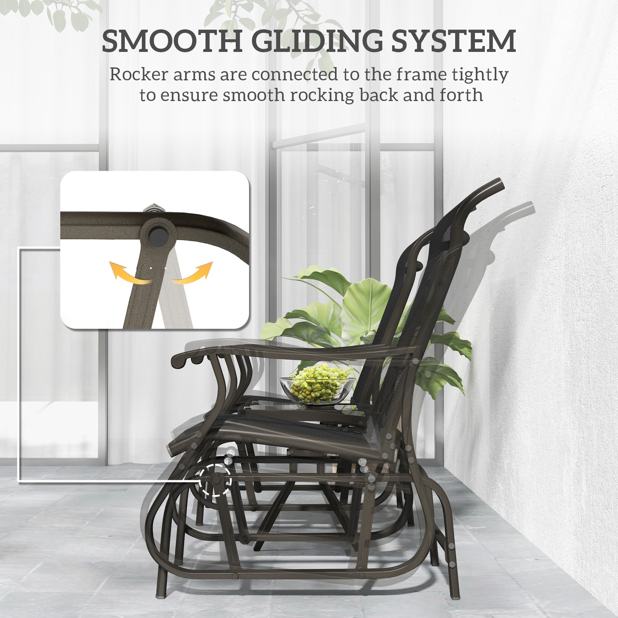 Outsunny 3PCs Gliding Rocking Chair & Bistro Tea Table Set, Black 