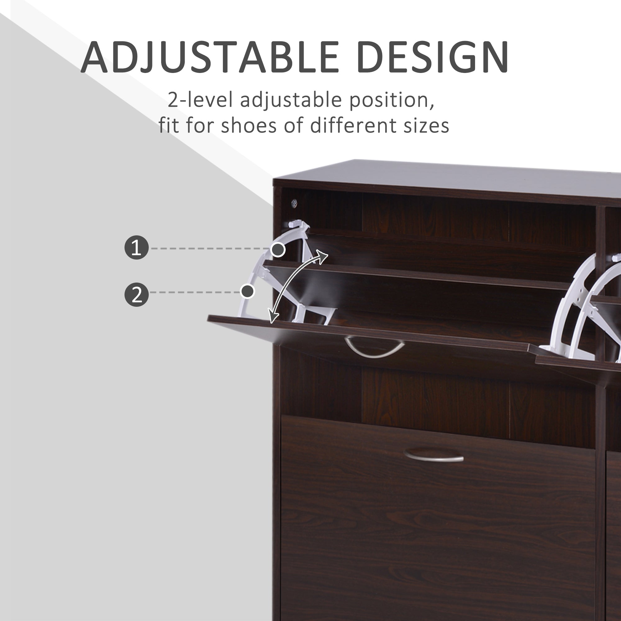 HOMCOM Wooden Shoe Storage Cabinet with 4 Flip Down Drawers, Entryway Shoe Shelf Organizer in Rich Brown 