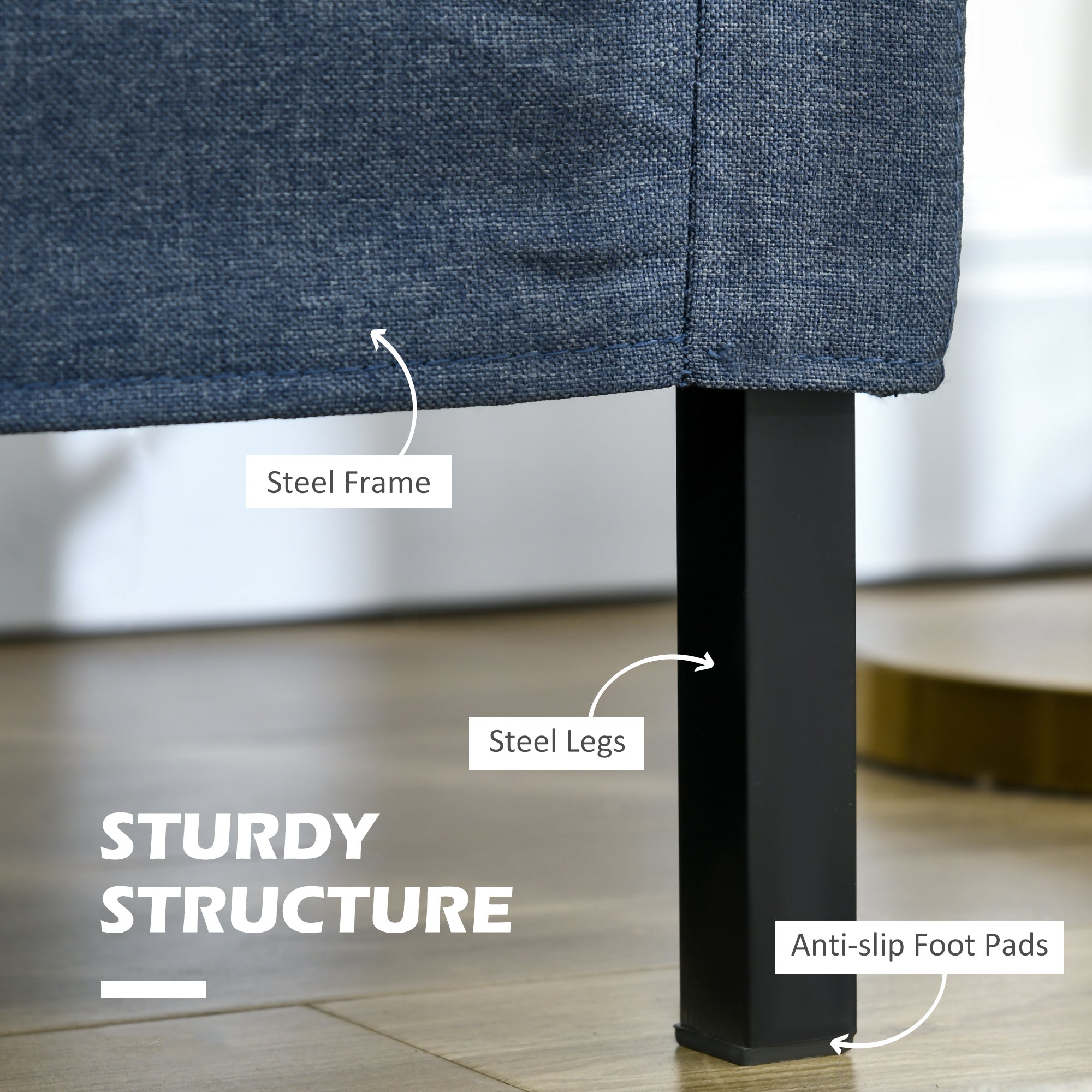 HOMCOM 53" 2 Seat Sofa, Upholstered Two Seater Couch with Sturdy Steel Legs for Bedroom, Living Room, Dark Blue 