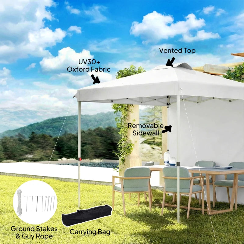 8 x 8 ft Pop Up Canopy with 1 Sidewall, Carry Bag and 4 Sand Bags, Height Adjustable Instant Sun Shelter, White