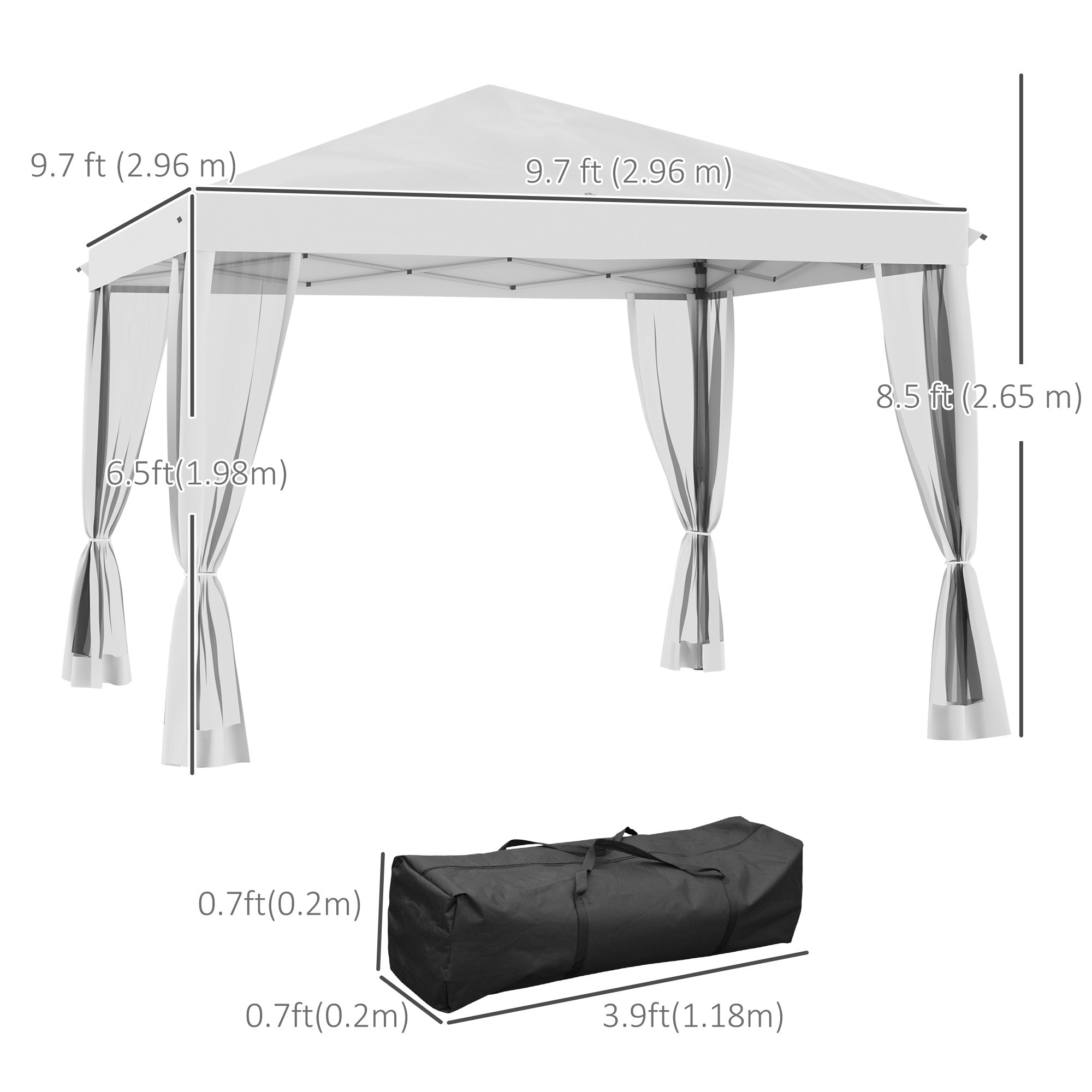 Outsunny 10x10 Pop-Up Gazebo Tent with Mesh Sidewalls & Carry Bag for Outdoor Patio, UV Protection, Cream White 
