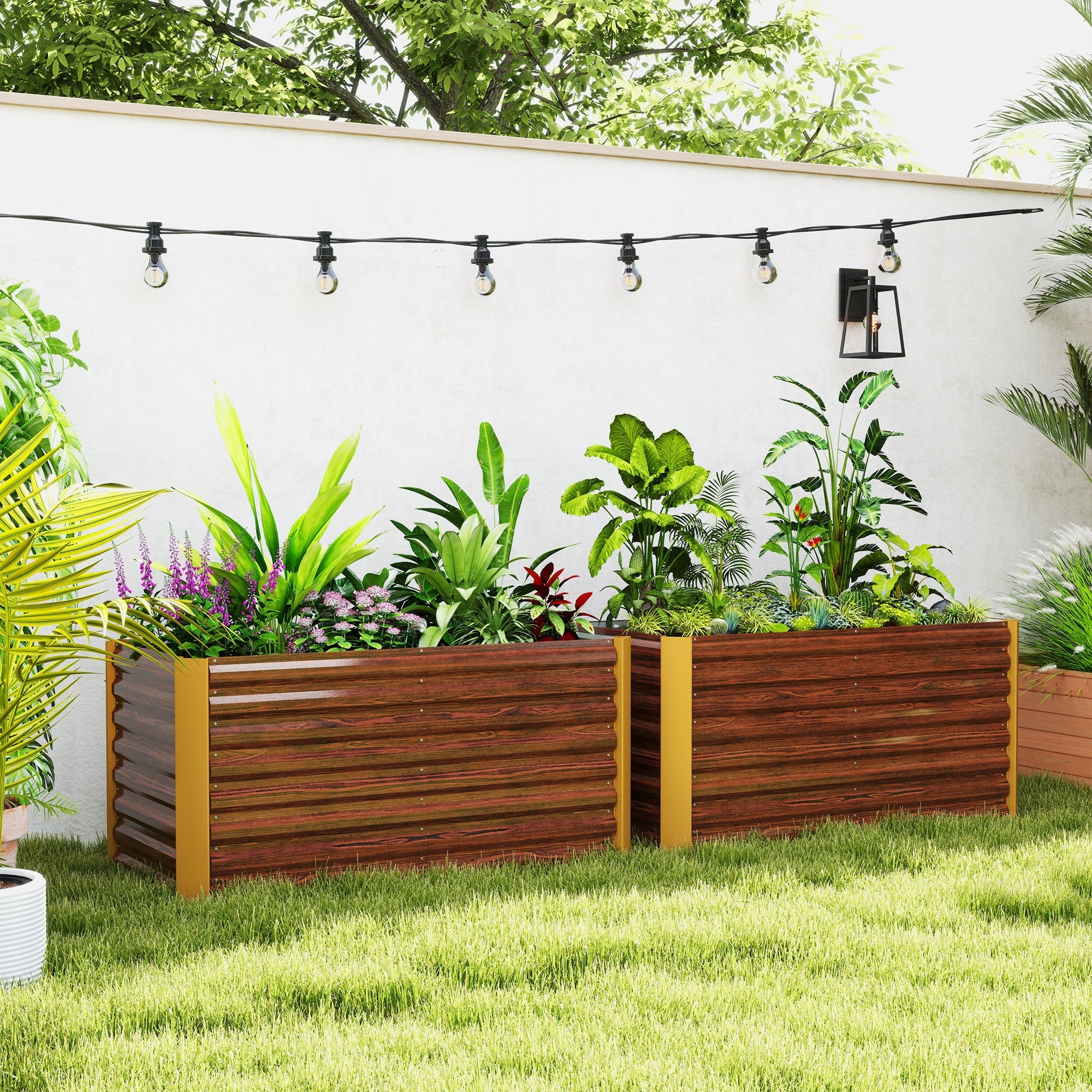 Outsunny Set of 2 Galvanized Planters for Outdoor Plants, 4' x 2' x 2' Raised Garden Bed, Distressed Dark Brown 