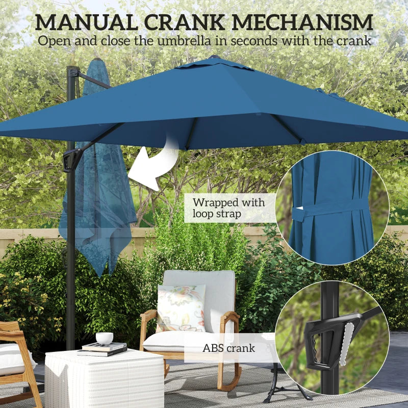 8'x8' Square Patio Hanging Offset Umbrella, Outdoor Cantilever Parasol w/ Cross Base, Navy Blue