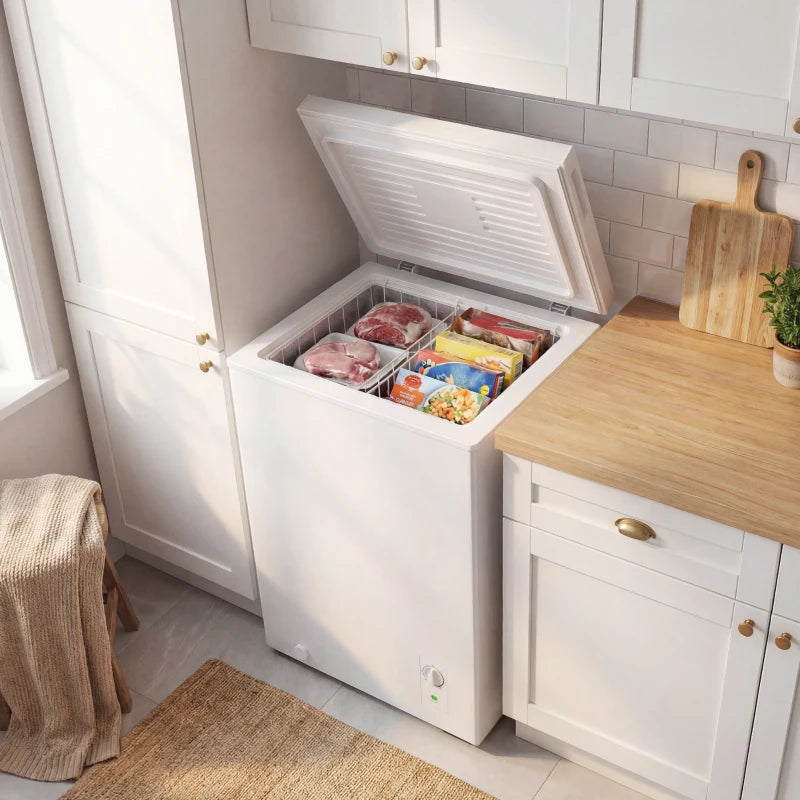 Mini Freezer, 3.5 Cu.Ft Chest Freezer with 5-Setting Adjustable Thermostat, Wire Basket, Quiet Operation, White