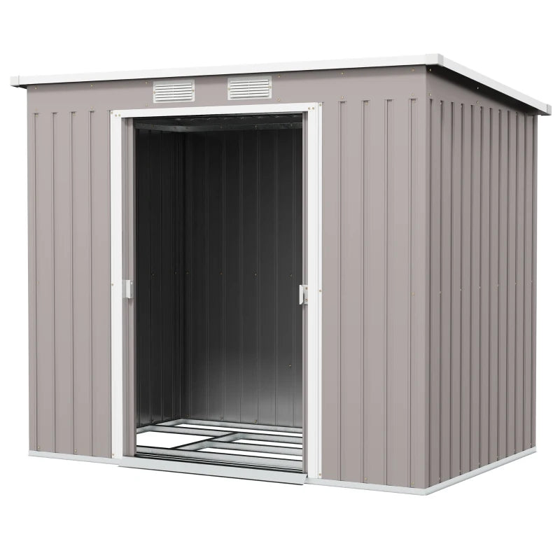 7' x 4' Galvanised Steel Garden Shed, with Foundation Kit - Grey