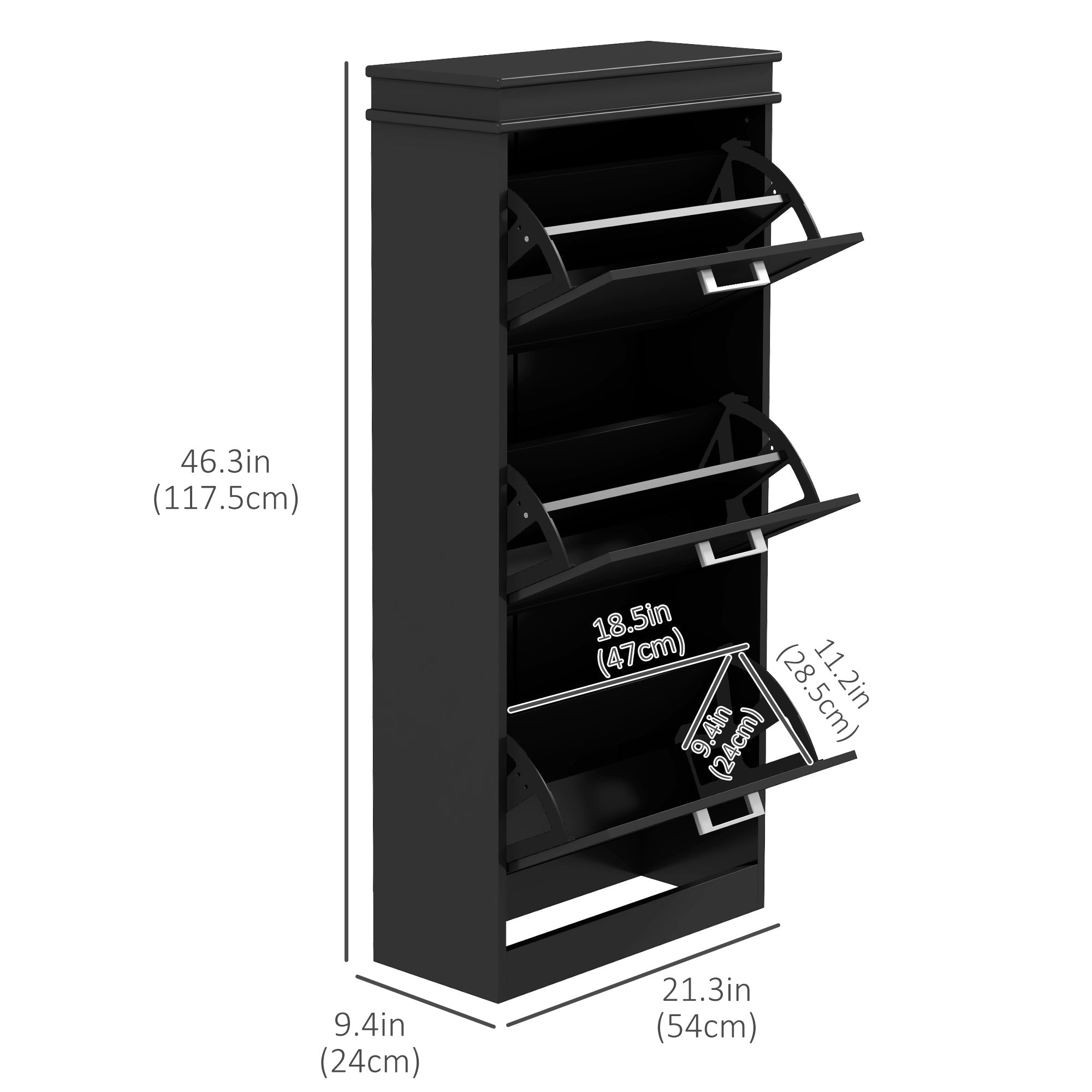 HOMCOM Narrow Shoe Cabinet: Black Storage with 3 Flip Drawers & Adjustable Shelves for 15 Pairs, Modern Design 