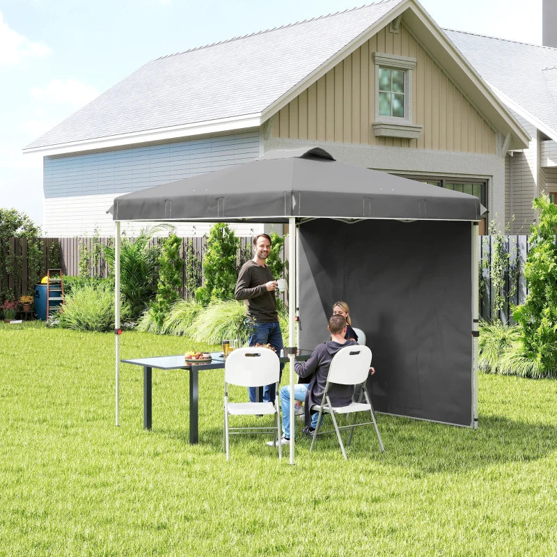 8 x 8 ft Pop Up Canopy with 1 Sidewall, Carry Bag and 4 Sand Bags, Height Adjustable Instant Sun Shelter, Dark Grey
