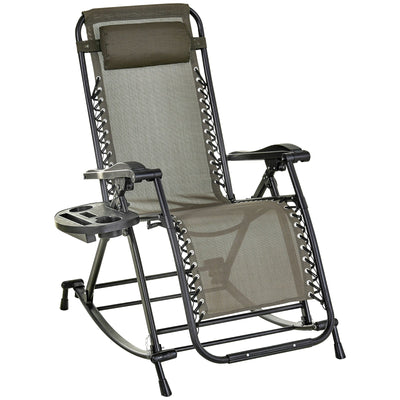 Outsunny Adjustable Zero Gravity Reclining Chair Rocker Foldable Lounge Sun Lounger Grey 