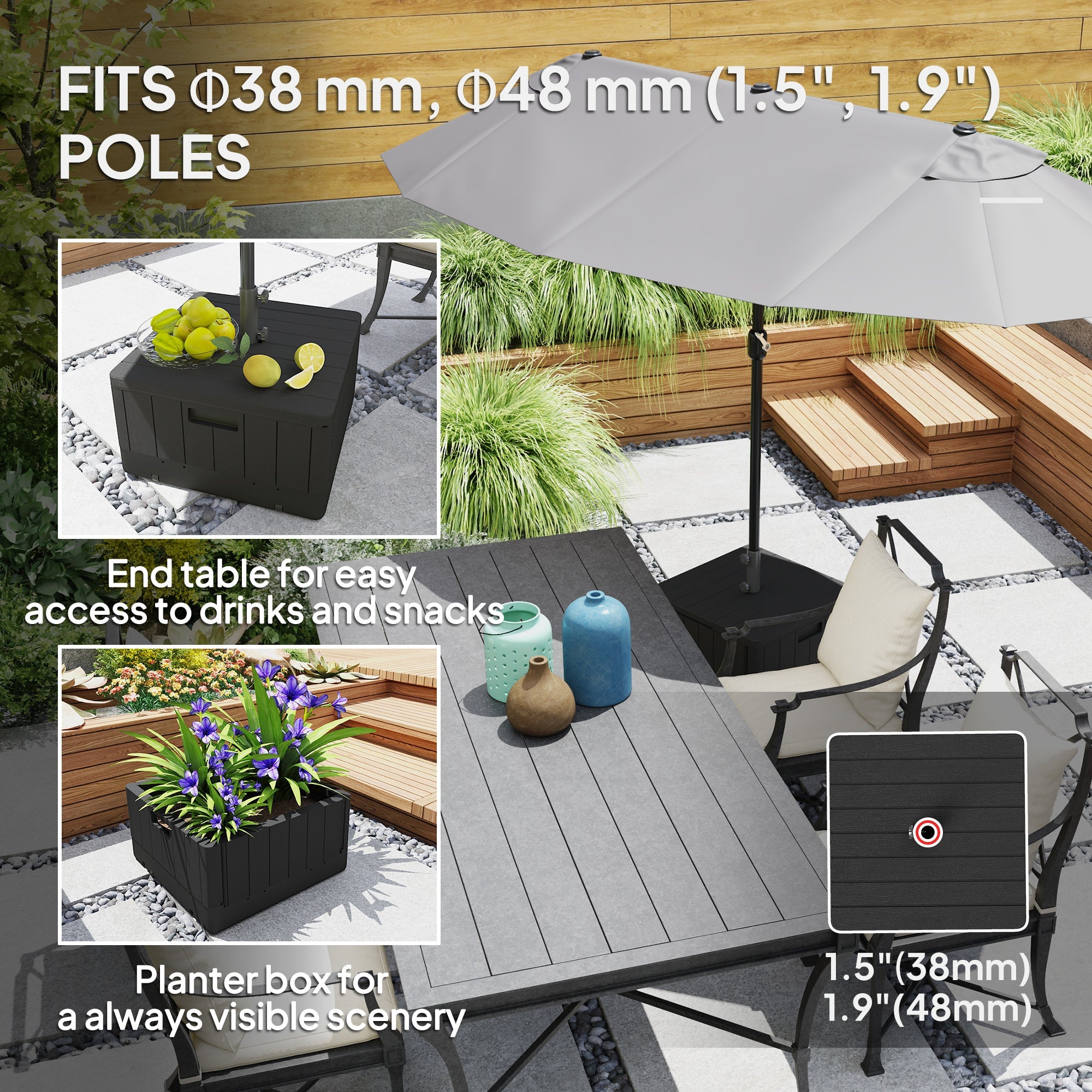 Outsunny Patio Umbrella Base Outdoor Umbrella Stand with Wheels Handles, Patio Umbrella Stand, Filled Up to 176lbs with Stand or 110lbs with Water for Garden, Poolside, Black 