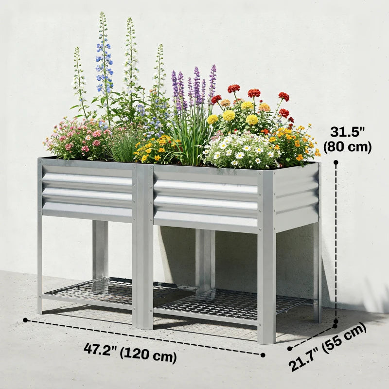 Raised Garden Bed with Legs Storage Shelf Elevated Planter Box 31.5" for Flowers Vegetables Silver