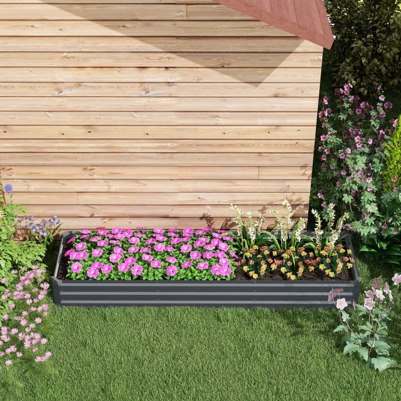 8'x2'x1' Galvanized Raised Bed, Large Elevated Planter Box for Growing Flowers, Herbs and Vegetables, Dark Grey