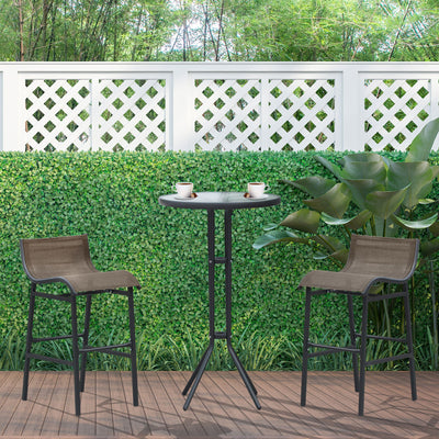 Outsunny Outdoor Patio Pub Set 3pcs Garden High Bistro Set Table 2 Bar Stools Dining Tan 