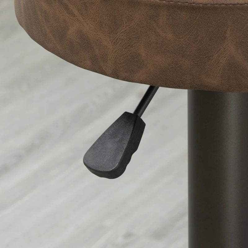 Modern Adjustable Bar Stools Set of 2, Swivel Barstool with Footrest, PU Leather Round Top for Kitchen, Brown