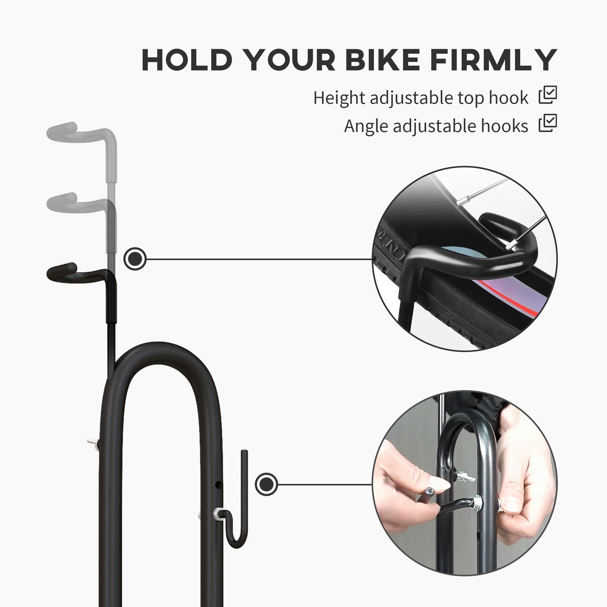 Soozier Vertical Horizontal Bike Rack Bicycle Storage Stand Adjustable Hooks 6"-28" 700c Bikes 