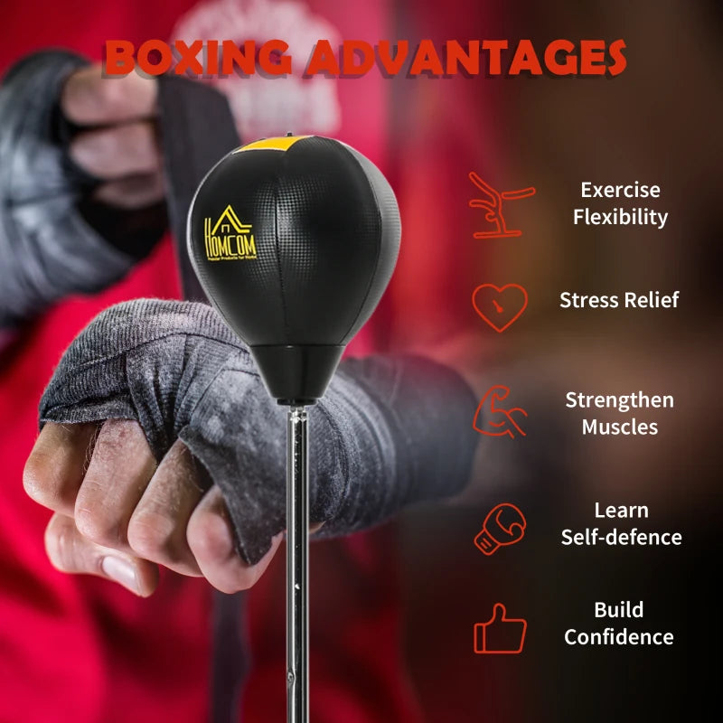 Soozier Reflex Bag with Stand, Freestanding Punching Bag Set with Speedball and Gloves, 52.4" -59.4" Adjustable Height for Home Gym Training