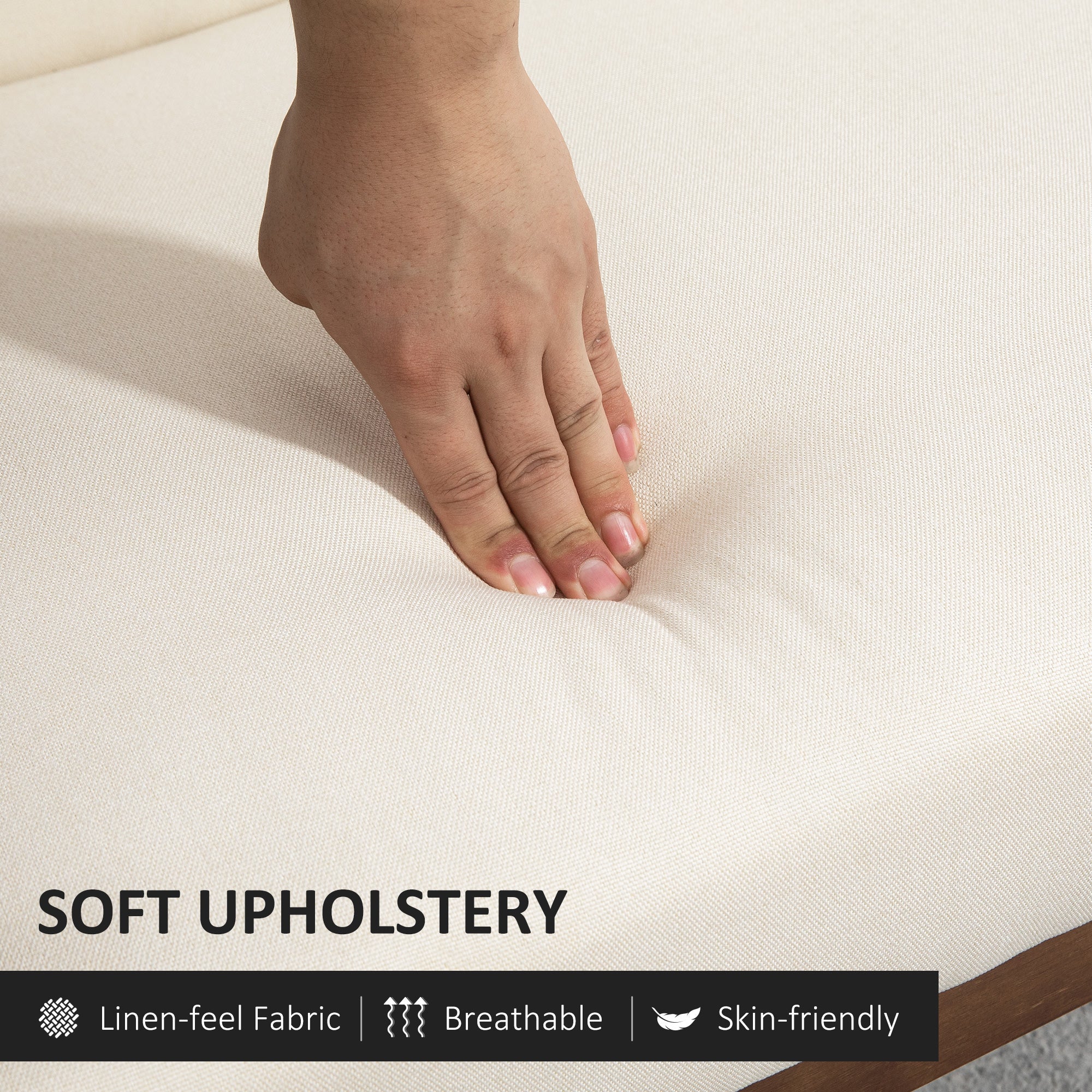 HOMCOM Compact Loveseat Sofa Couch Linen Fabric Double Seat Sofa with Rubber Wood Legs Cream White 