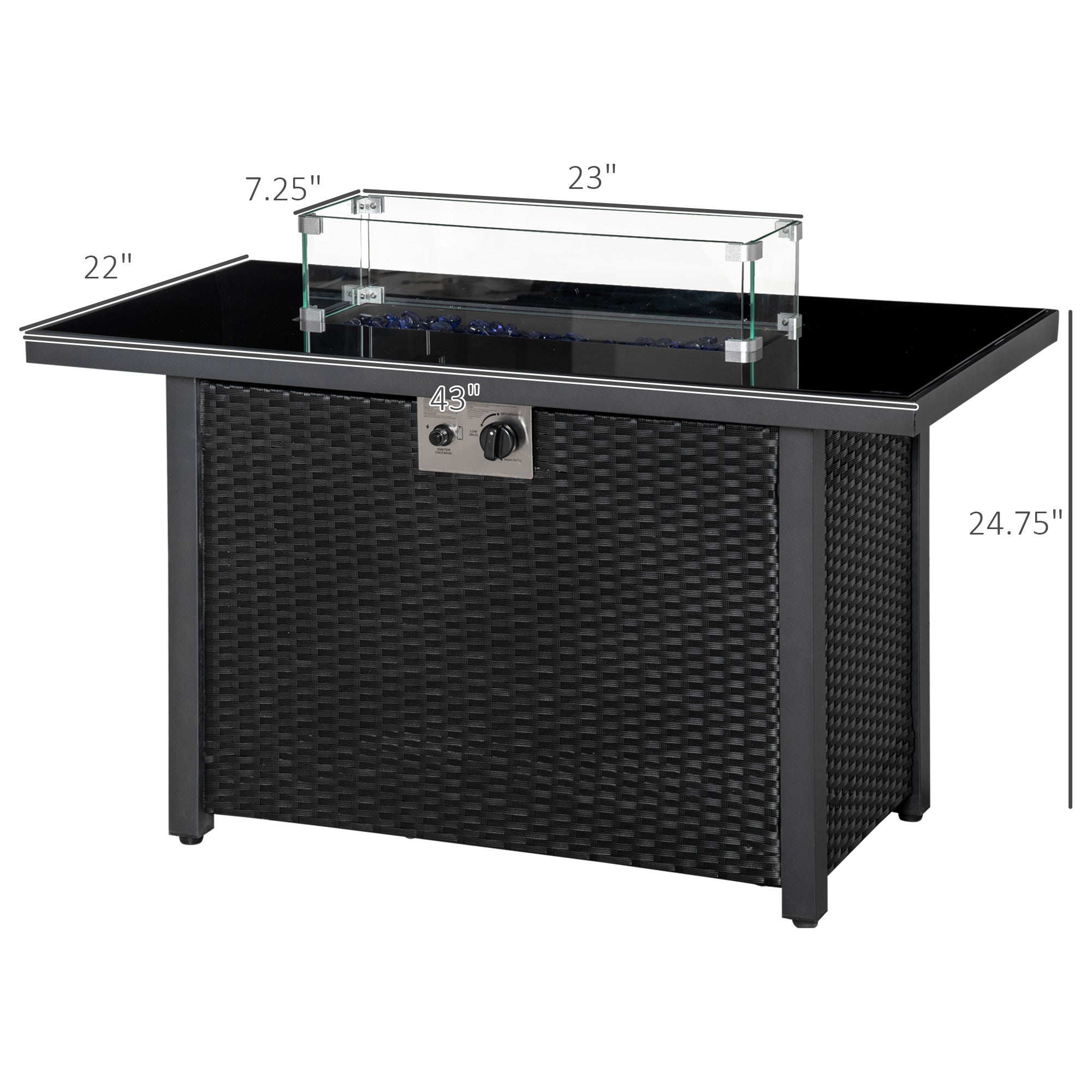 Outsunny Outdoor Propane Gas Fire Pit Table 43 Inch 50000 BTU Electric Ignition CSA Certified Black 