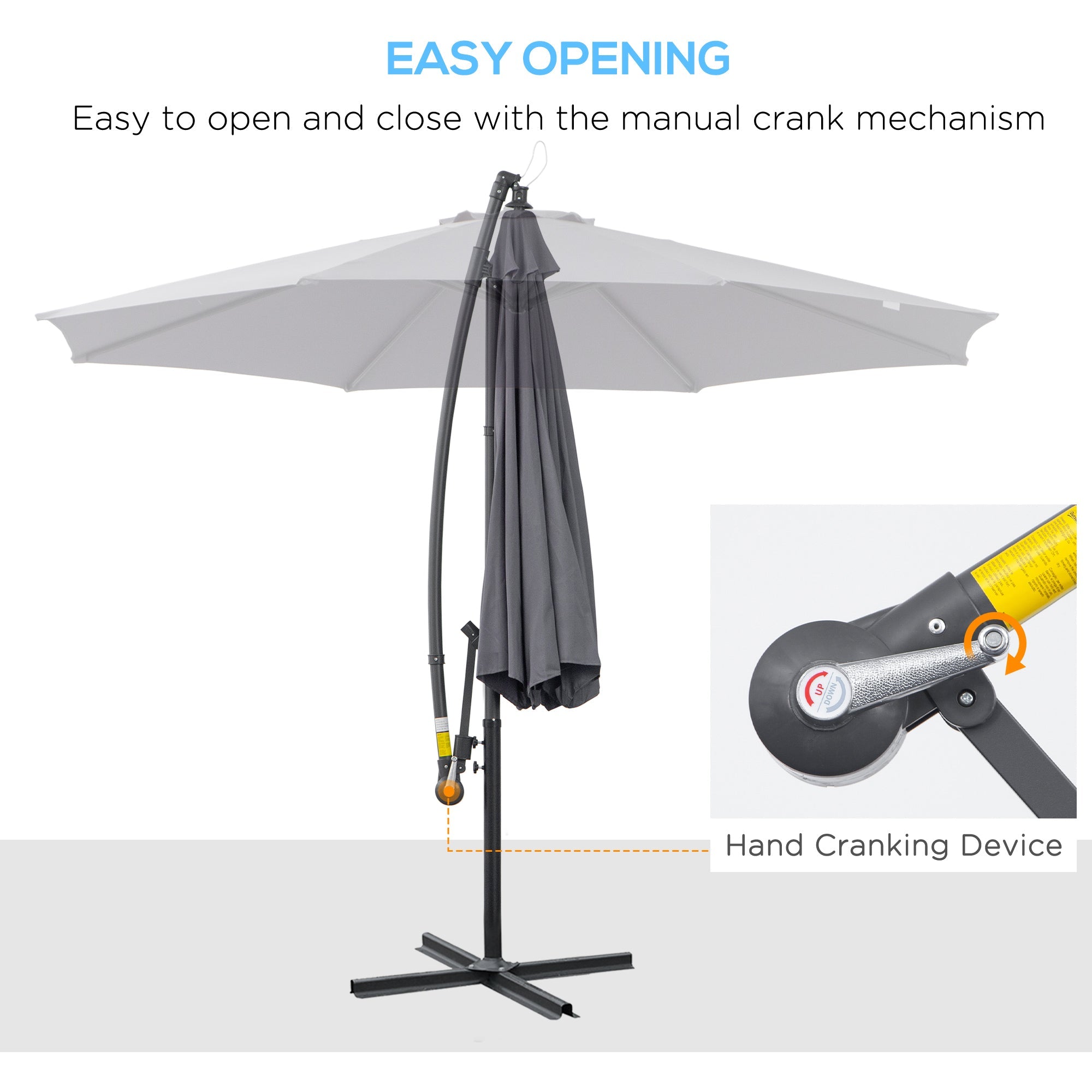 Outsunny Banana Hanging Rattan Umbrella Set: 10ft Cantilever Patio Sun Parasol with Base, Grey 