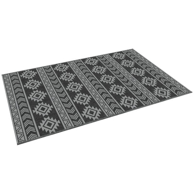 Outsunny Reversible Outdoor RV Rug, Patio Floor Mat, 6' x 9' Plastic Straw Rug for Backyard, Deck, Beach, Camping, Black & Grey 