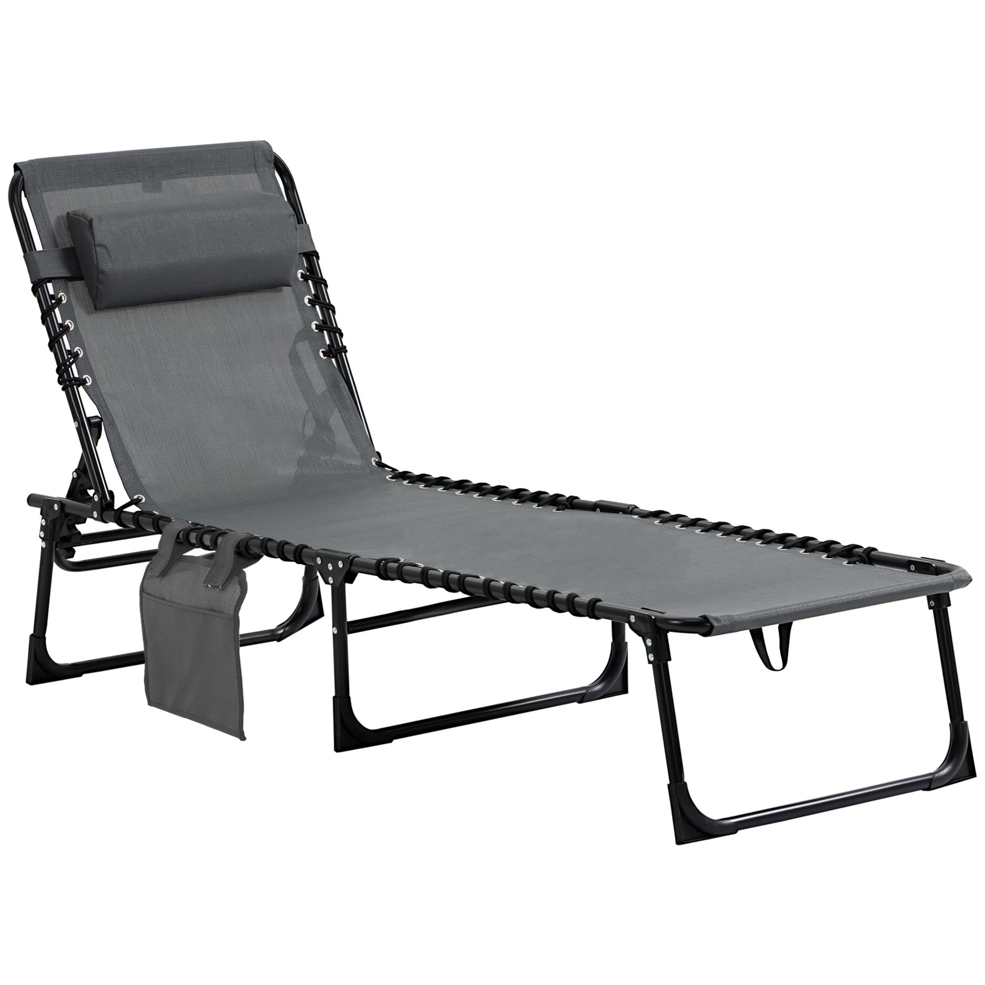 Outsunny Adjustable Outdoor Folding Lounge Chair Recliner with Pillow Grey 