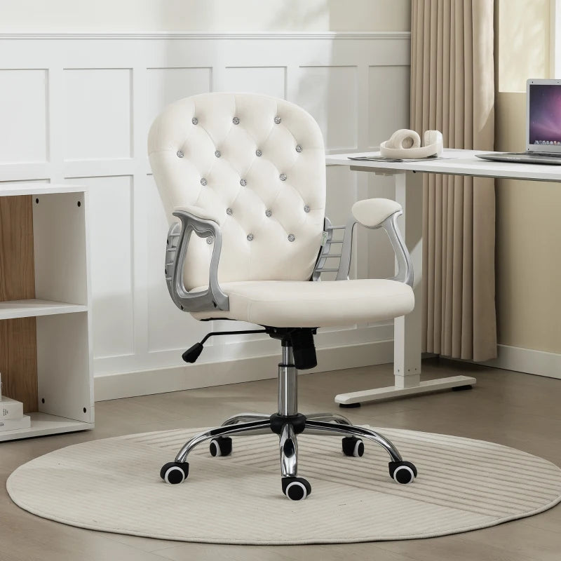 Office Chair, Computer Desk Chair with Adjustable Height and Tufted Back, Cream White