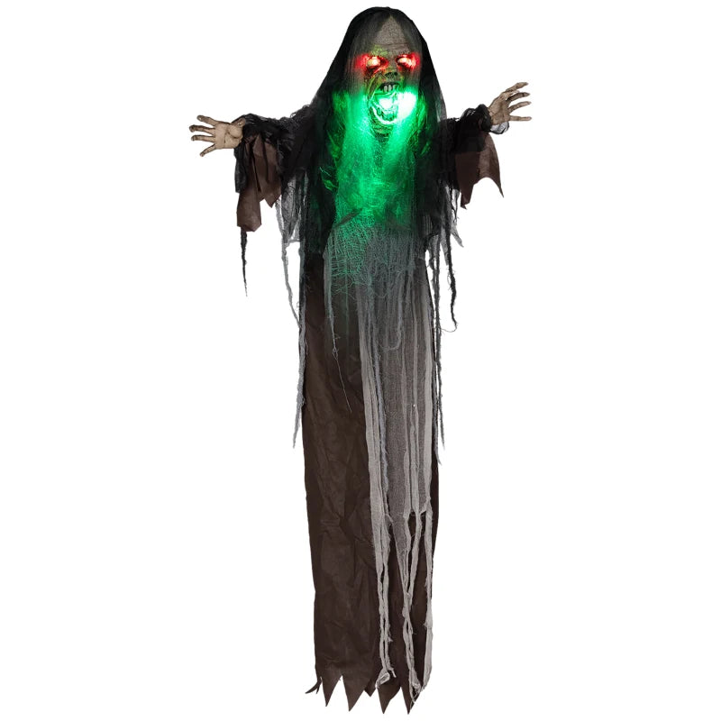 HOMCOM 6.4' Life-Size Winged Grim Reaper – Animated Halloween Decoration, Light-Up Eyes 