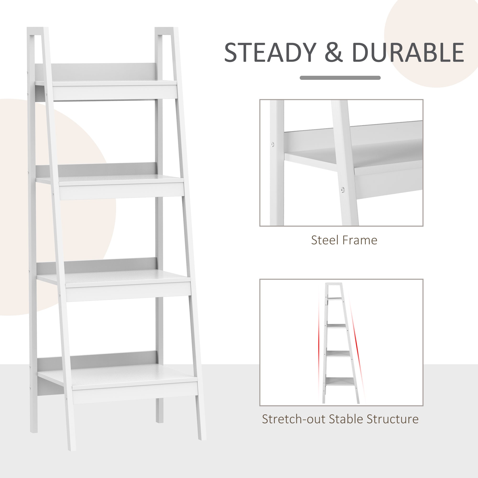 HOMCOM 4 Tier Ladder Shelf Bookcase Set of 2 White Display Rack Storage Shelving Unit Flower Plant Stand Multi-Use 