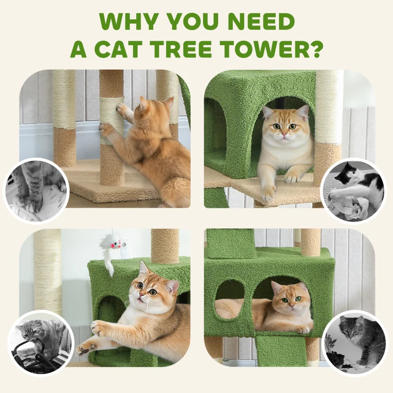 68-inch Multi-Level Cat Scratching Tree Kitty Activity Center Post Tower Condo Pet Furniture w/ Toy Green