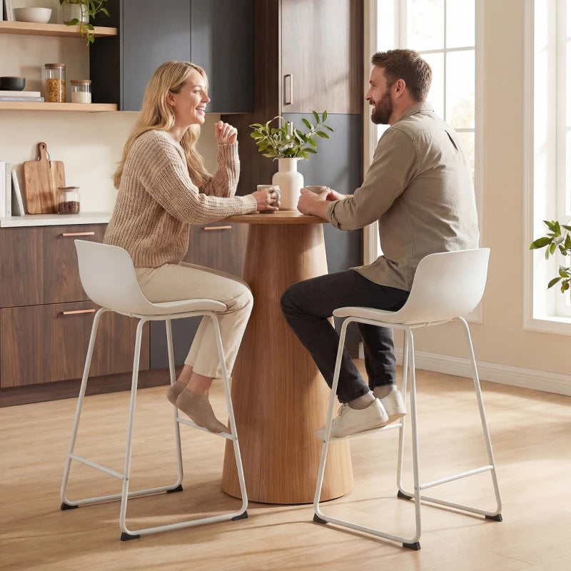 Modern Bar Stools Set of 2, PU Leather Barstools, Counter Height Kitchen Chairs for Breakfast Bars, Dining Room, White