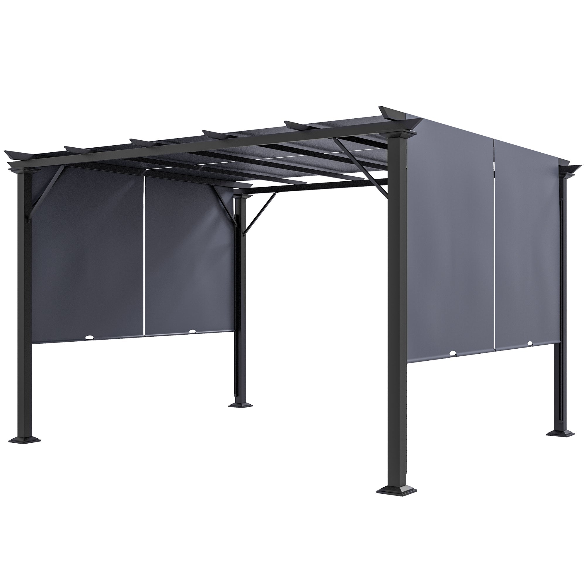 Outsunny 12' x 10' Outdoor Patio Gazebo Pergola with Retractable Canopy Roof, Steel Frame with Stakes, Grey 