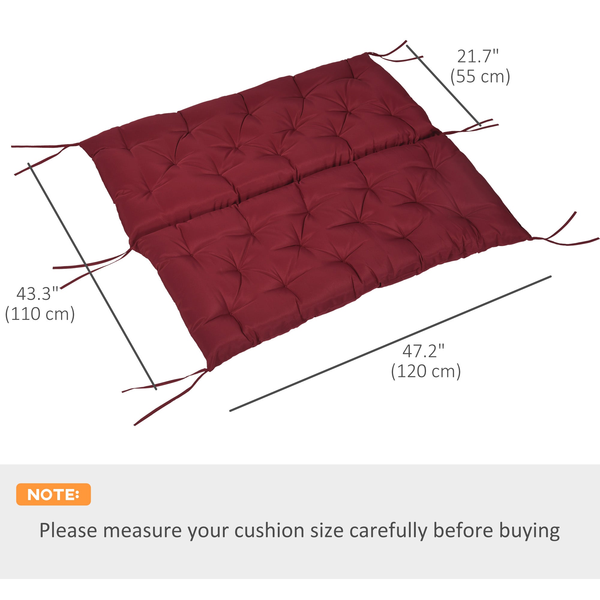 Outsunny Outdoor 2 Seater Bench Cushion 4.7 Inch Thick with Backrest Non Slip Patio Soft Pad Wine Red 