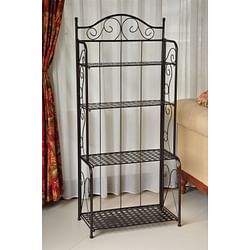Indoor / Outdoor Folding Iron 4-Shelf Bakers Rack in Bronze with Lattice Shelves - Free Shipping 