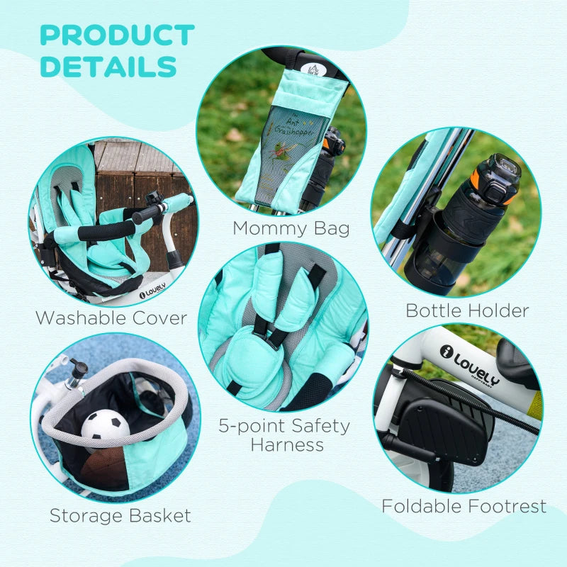 Qaba 6 in 1 Tricycle for Toddler 1-5 Years with Parent-Push Handle, Green