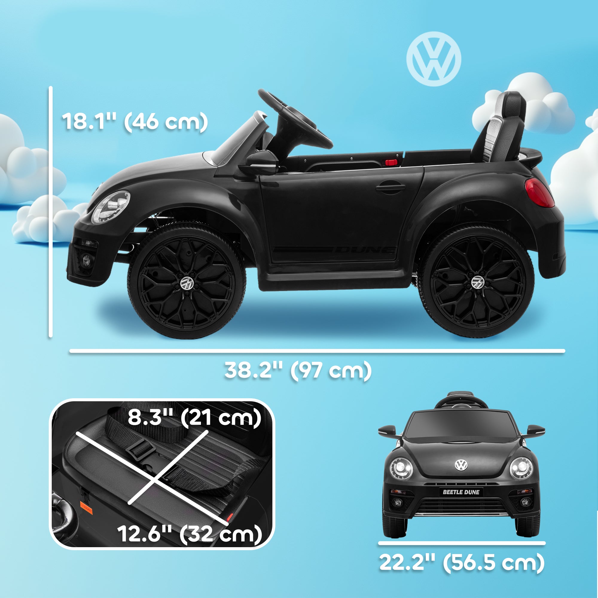 Qaba 12V Volkswagen Beetle Licensed Electric Car for Kids w/ Remote Control, 4 Spring Suspension Wheels, Soft Start, Black 