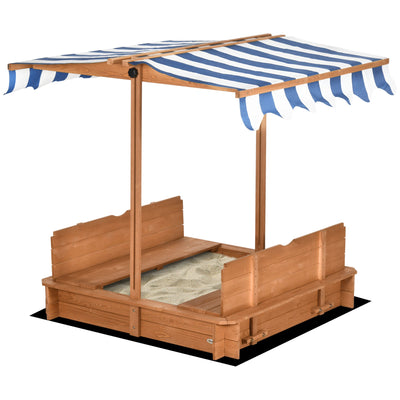 Outsunny Kids Sandbox Wooden with Cover Adjustable Canopy Foldable Bench Seats Sand Play Red 