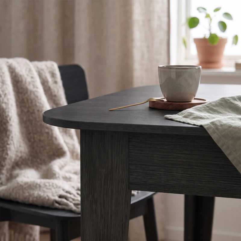 Extendable Oval Dining Table for 4–6 People – Farmhouse Expandable Kitchen Table - Black Wood Grain/ Oak