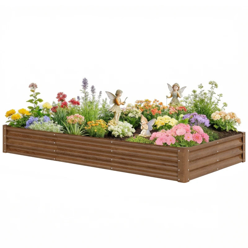 8 x 4 x 1ft Galvanized Raised Garden Bed, Reinforced Outdoor Planter Box with Open Bottom, Distressed Brown