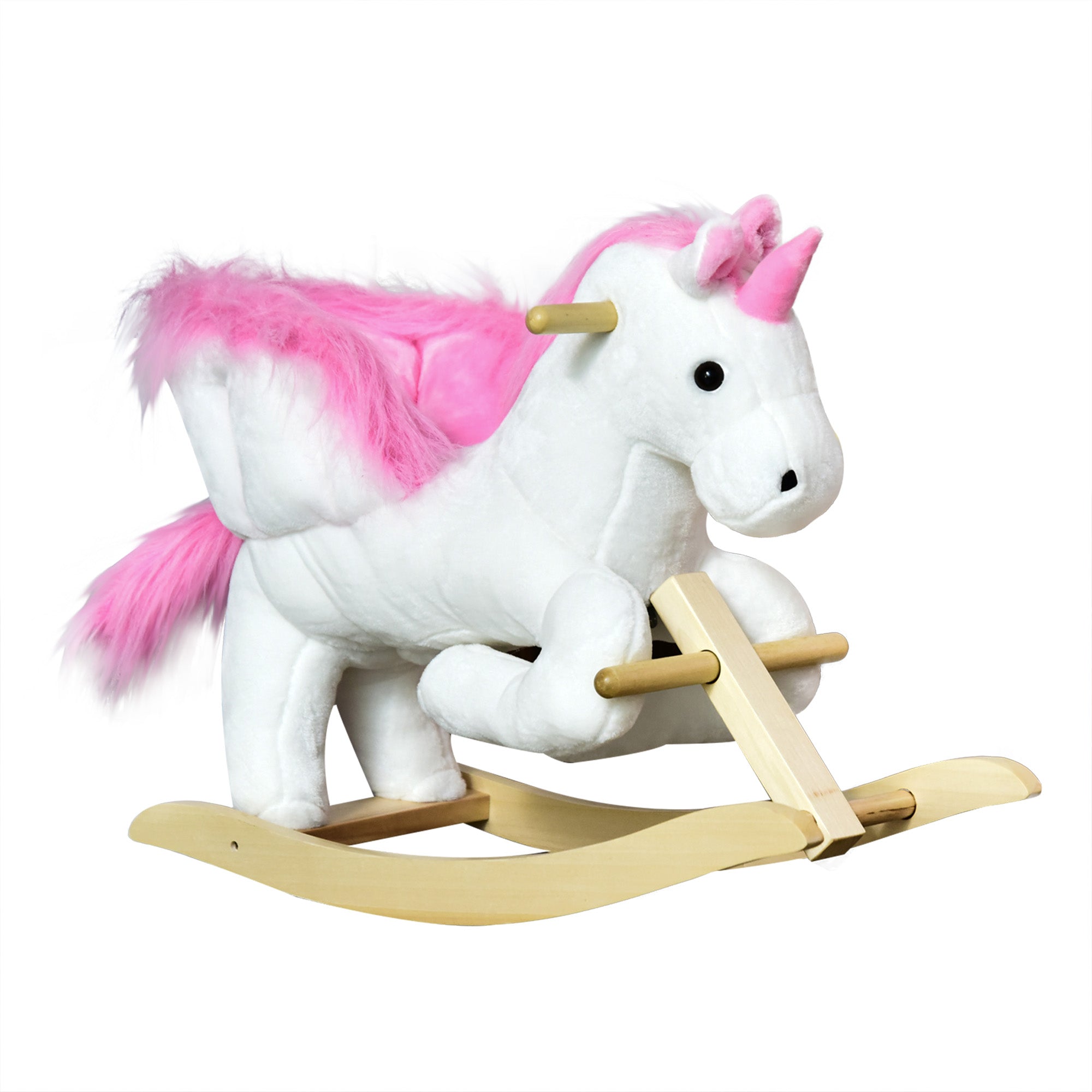 Qaba Kids' Pink Plush Rocking Horse Pony Sing-Along Musical Song Ride-On Toy Playtime Rocker Toddlers 