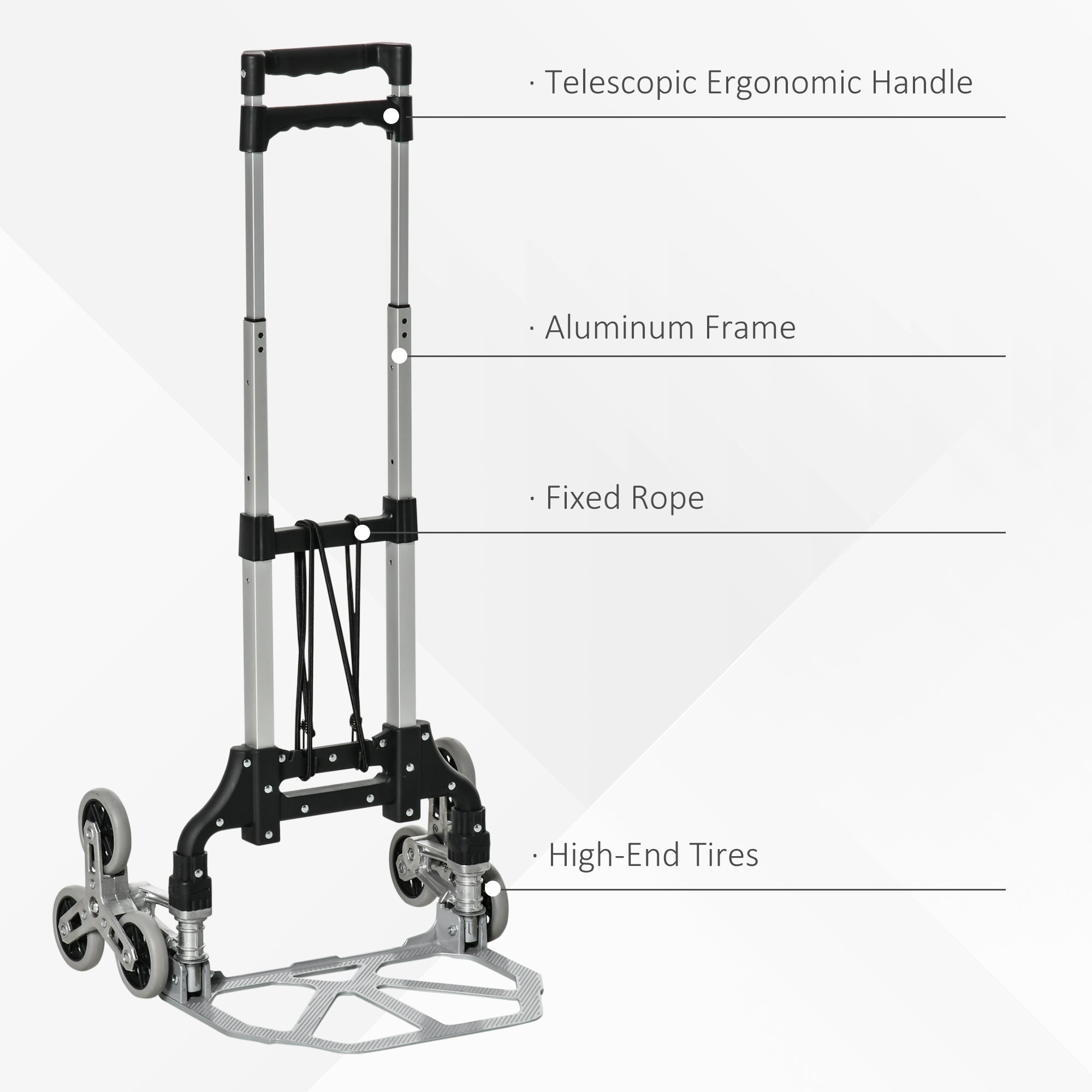 DURHAND Aluminum Ally: 6-Wheel Folding Hand Cart, Up Stairs Design, Portable 154lbs Capacity, Silver Finish 