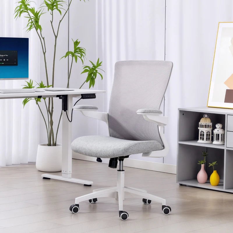 Ergonomic Office Chair, Swivel Desk Chair with Adjustable Lumbar Support and Height, Flip-up Armrests, Wheels, Grey