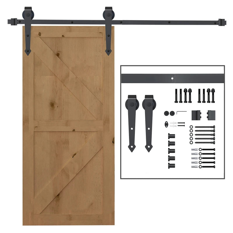 6.6FT Sliding Barn Door Track Kit, Heavy Duty Barn Door Hardware Kit, Fit 39" Wide Door Panel (J Shape Hanger), Brown