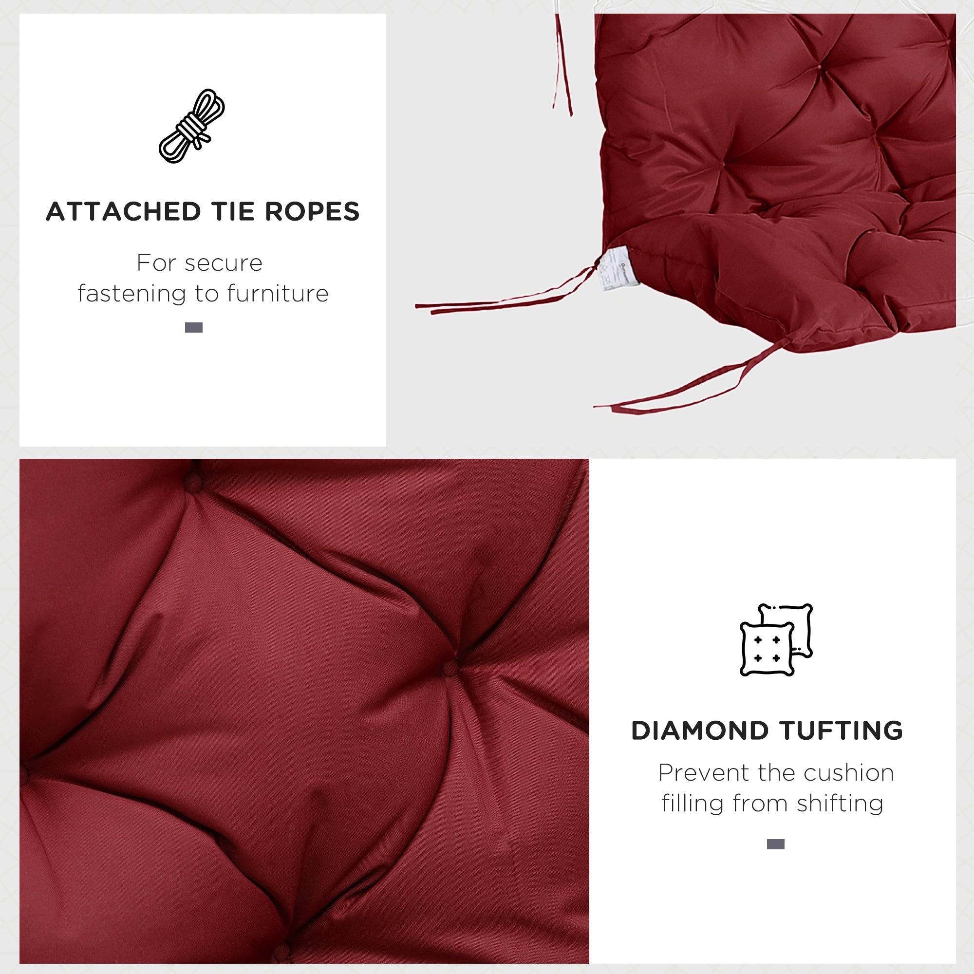 Outsunny 3 Seater Outdoor Seat Pads Bench Swing Chair Replacement Cushions Backrest for Patio Garden, Wine Red 
